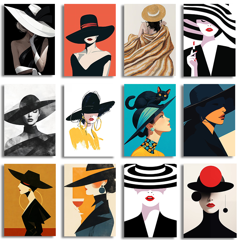Women Fashion Drawing - 1 pieza de lienzo sin marco,