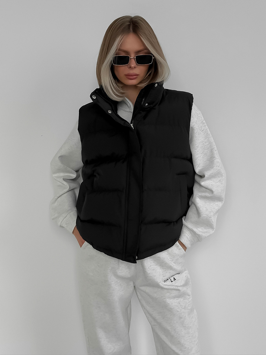 Puffer Vest Fashion Women - Chaleco acolchado con capucha sin mangas