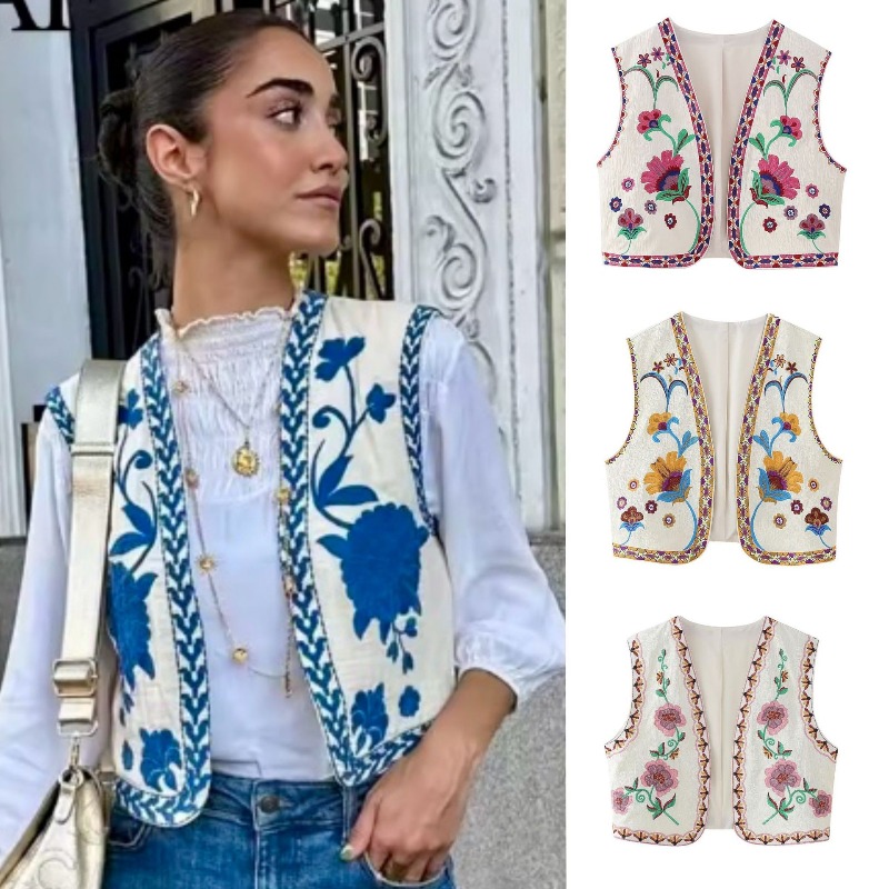 Women'S Fashion Vogue - Chaleco Bordado Vintage de Moda para