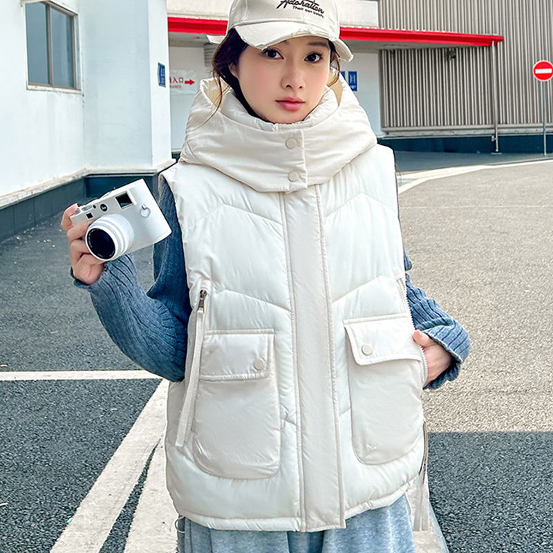 Puffer Vest Fashion Women - 2025 Chaleco holgado con capucha y